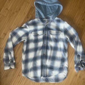 Old Navy Flannel Plaid Hooded Shirt in Blue and Cream. Mens medium.